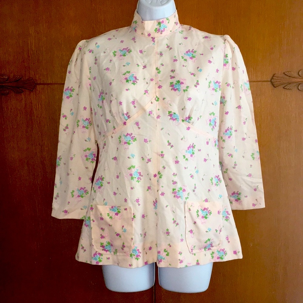 Vintage Handmade Blouse Top Shirt Pink Floral S
